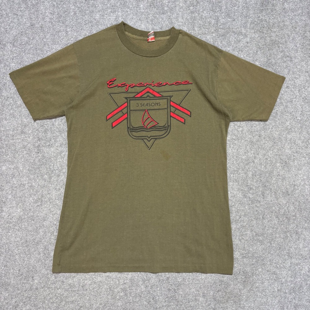 Vintage Textile Prints Experience 3 Seasons Graphic T-Shirt Olive‎ Green XL USA